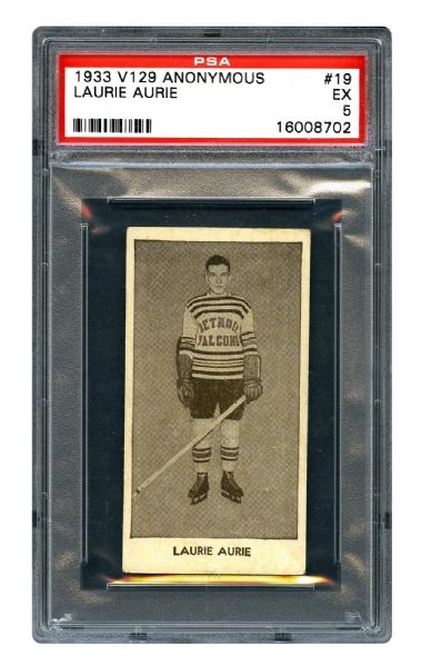 1933-34 Anonymous V129 Hockey Card #19 Lawrence "Little Dempsey" Aurie RC <br>- Graded PSA 5