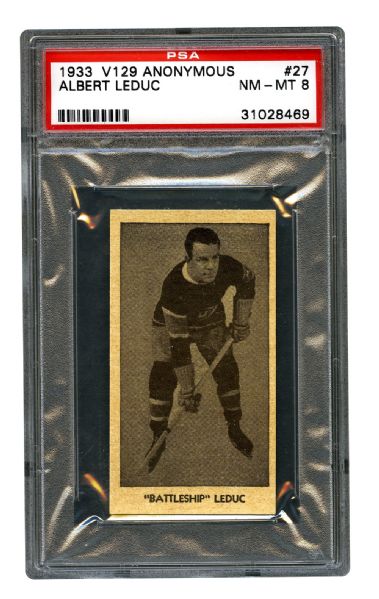 1933-34 Anonymous V129 Hockey Card #27 Albert "Battleship" Leduc RC <br>- Graded PSA 8 - Highest Graded!