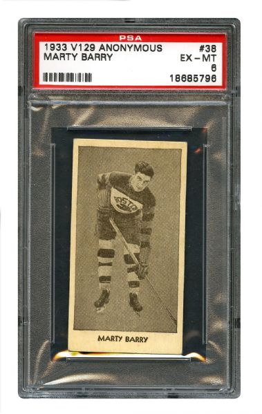 1933-34 Anonymous V129 Hockey Card #38 Martin "Marty" Barry RC <br>- Graded PSA 6