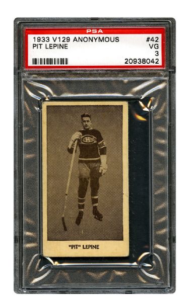 1933-34 Anonymous V129 Hockey Card #42 Joseph Alfred "Pit" Lepine RC <br>- Graded PSA 3