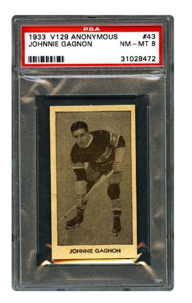 1933-34 Anonymous V129 Hockey Card #43 Jean Joseph "Black Cat" Gagnon RC <br>- Graded PSA 8 - Highest Graded!