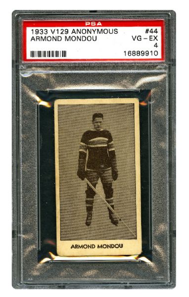 1933-34 Anonymous V129 Hockey Card #44 Joseph Armand Mondou RC <br>- Graded PSA 4