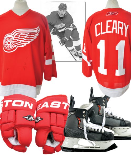 Dan Cleary’s 2005-06 Detroit Red Wings Game-Worn Playoffs Home Jersey Plus <br>Game-Used Skates and Gloves with Team LOAs
