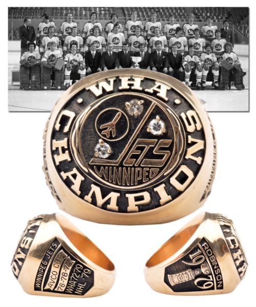Bill Robinsons 1978-79 Winnipeg Jets Avco Cup Championship 10K Gold and Diamond Ring in Original Box with LOA