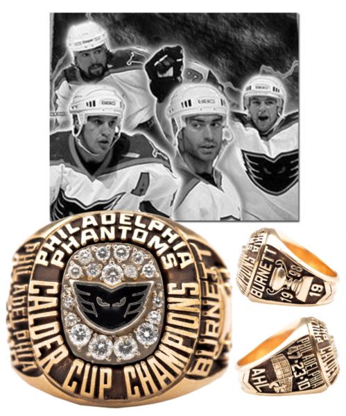 Garrett Burnetts 1997-98 AHL Philadelphia Phantoms Calder Cup Championship 10K Gold and Diamond Ring with LOA