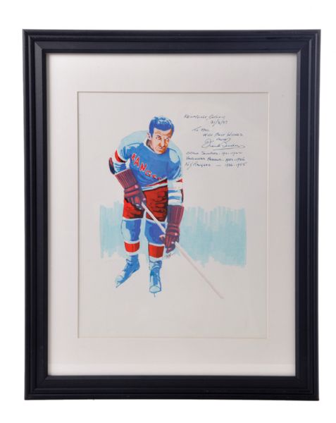 Carleton "Mac" McDiarmid Signed New York Rangers HOFers Framed Original Artwork Collection of 3