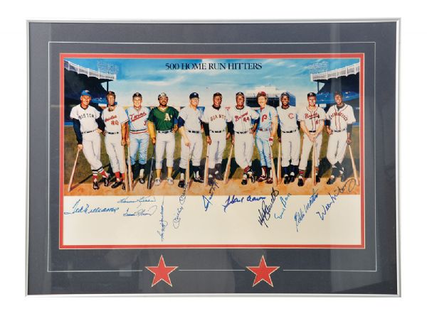 500 Home Run Club / Hall of Famers Signed Framed Poster by 11 Including Mantle and Williams - PSA/DNA (18 3/4" x 25")