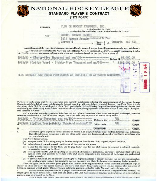 Dan Daoust 1980s Maple Leafs and Canadiens Contract and Document Collection of 6