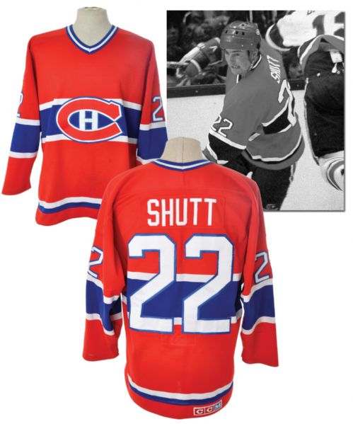 Steve Shutts 1983-84 Montreal Canadiens Game-Worn Playoffs Road Jersey with His Signed LOA -Photo-Matched!