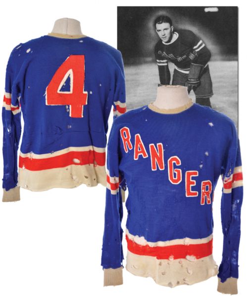New York Rangers 1930s Game-Worn Wool Jersey Attributed to Alex Shibicky 