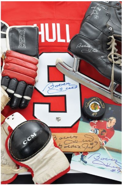 Bobby Hull Autographed Memorabilia and Endorsed Equipment Collection of 10 Pieces