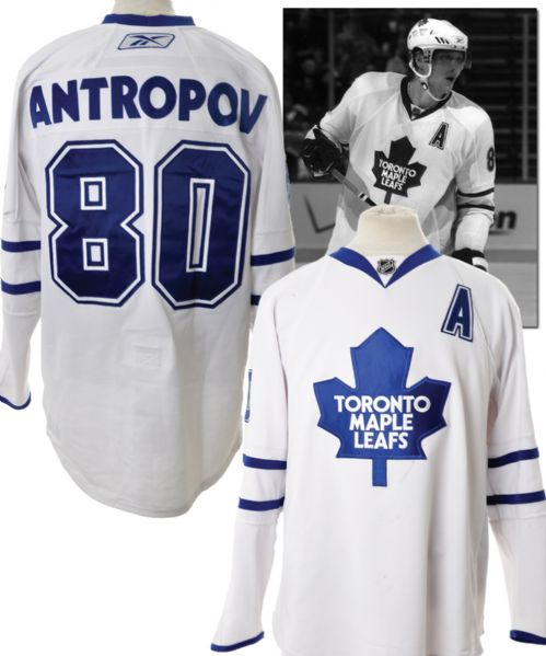 Nik Antropovs 2007-08 Toronto Maple Leafs Game-Worn Alternate Captains Jersey with Team LOA - Photo-Matched!