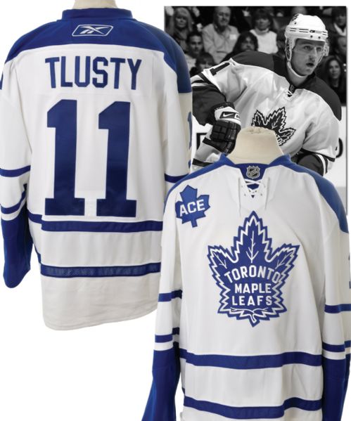 Jiri Tlustys 2008-09 Toronto Maple Leafs Game-Worn Third Jersey with Team LOA <BR>- Ace Bailey Patch!