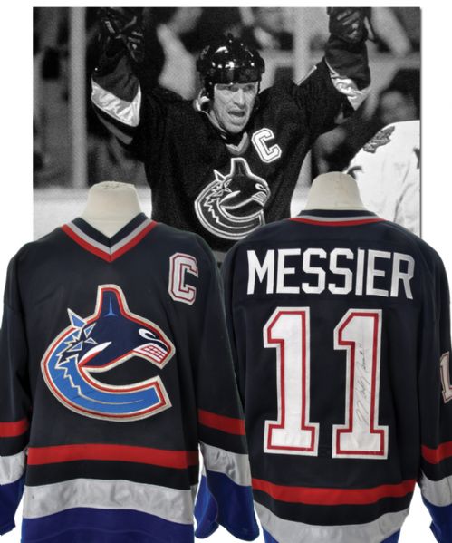 Mark Messiers 1998-99 Vancouver Canucks Signed Game-Worn Captains Jersey <br>with LOA - Photo-Matched!