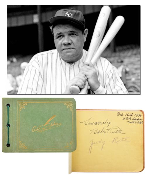 1934 Autograph Booklet Signed by Babe Ruth, Gehringer, Mack and Others