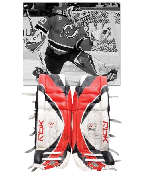 Martin Brodeurs 2007-08 New Jersey Devils Game-Worn Reebok Goalie Pads <BR>- Photo-Matched!