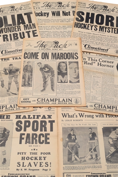 1930s "The Puck" Hockey Newspaper Collection of 42 Including Vol.1 #1