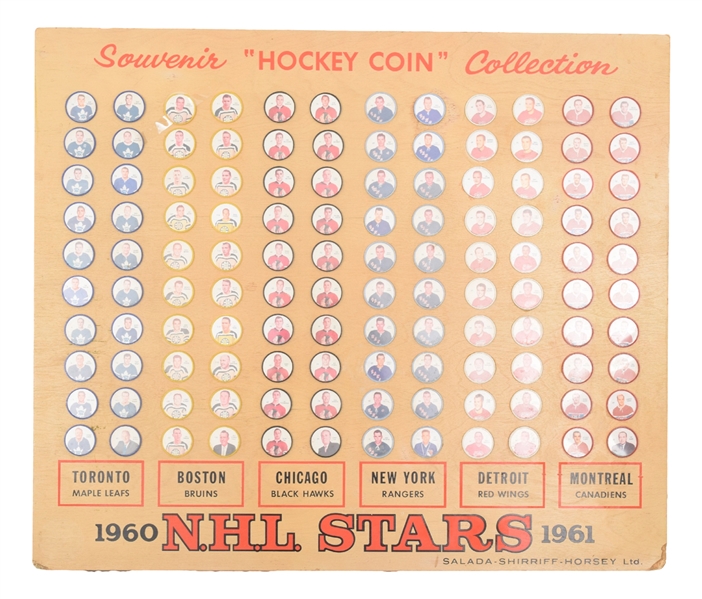 Special 1960-61 Shirriff Hockey Coin Complete Souvenir Set of 120 on Wooden Display Board (23-3/4" x 28")