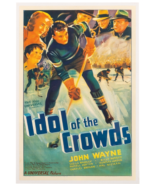 "Idol of the Crowds" 1937 Hockey Movie One Sheet Poster Featuring John Wayne (27” x 41”) 