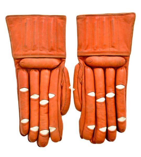 Vintage 1920s Long Fingers Hockey Leather Gloves In Gorgeous Condition 