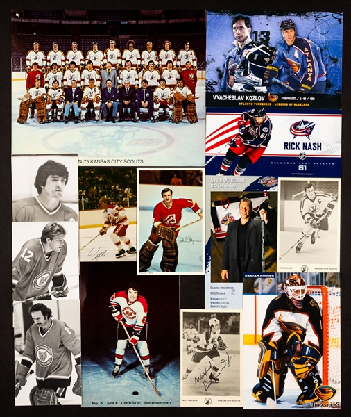 Cleveland Barons, Kansas City Scouts, Columbus Blue Jackets and Atlanta Flames/Thrashers Postcard and Team Card Collection of 390+ 