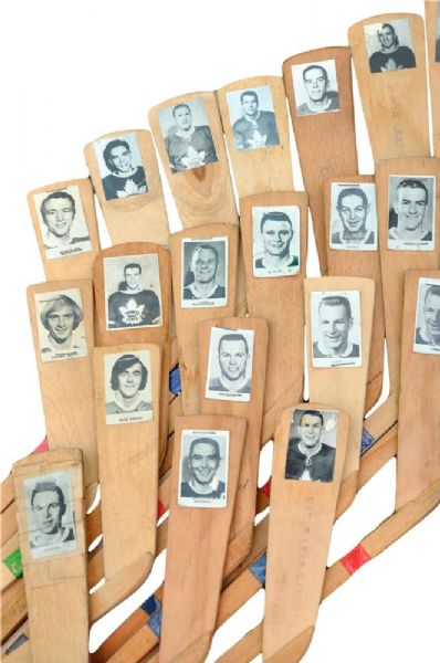 Toronto Maple Leafs 1960s Mini Player Hockey Souvenir Stick Collection of 21