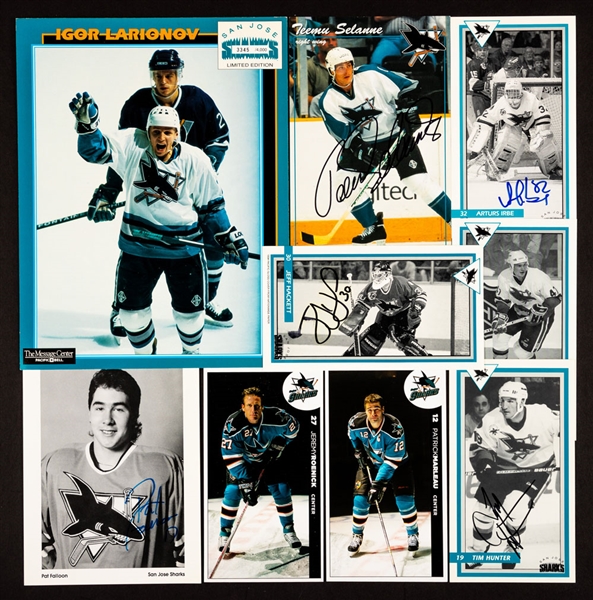 San Jose Sharks 1991-92 to 2005-06 Postcard, Program Card and Inaugural-Season Signed Promotional Photo Collection of 320+ including 43 Signed