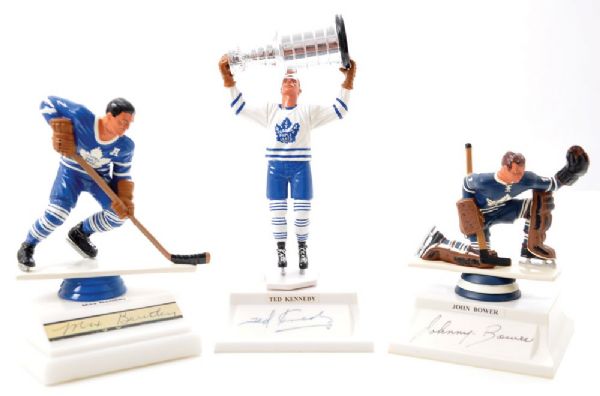 Max Bentley, Ted Kennedy and Johnny Bower Signed Hand-Painted Toronto Maple Leafs Figurines