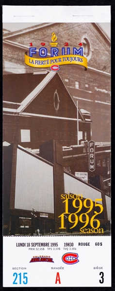 Montreal Forum 1995-96 Final Season Montreal Canadiens Complete Ticket Set in Booklet