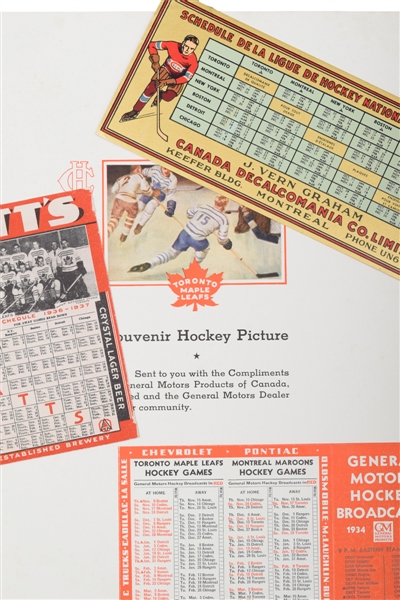 Scarce NHL Hockey Schedule Collection of 3 with 1934-35 General Motors and 1936-37 Labatts
