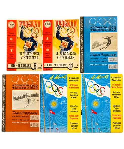 1936, 1948 and 1952 Winter Olympics Programs (11) Featuring Hockey Games of Team Canada and Team USA