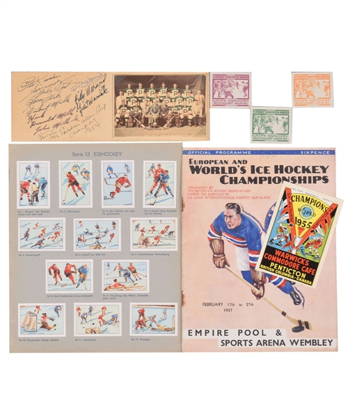 1910s/1970s World Hockey Championships Memorabilia Collection Including First Day Cover, Stamps, 1937 Program, Penticton Vs Items and Much More