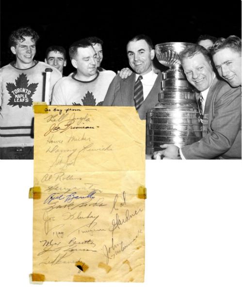 Toronto Maple Leafs 1950-51 Stanley Cup Champions Team-Signed Sheet by 16 with 5 Deceased HOFers and Barilko