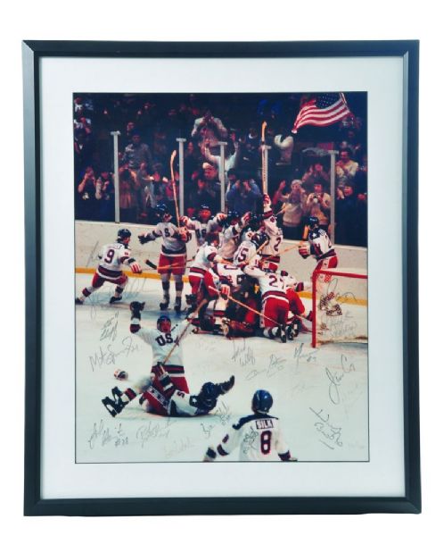 Brett Hulls Team USA 1980 "Miracle on Ice" Team-Signed Photo and Mike Eruzione Signed Olympics Poster