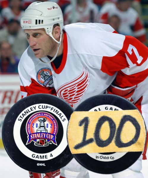 Brett Hulls 2001-02 Stanley Cup Finals Game #4 "Career 100th Playoff Goal" Goal Puck
