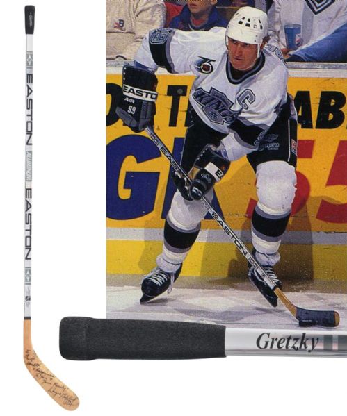 Wayne Gretzkys Early-1990s Los Angeles Kings Signed Easton Game-Used Stick from Brett Hull Collection
