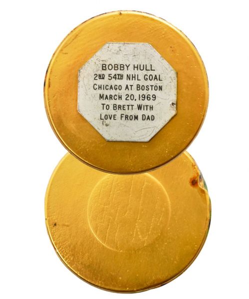 Bobby Hulls 1968-69 (Second) 54th NHL Goal Puck from Brett Hull Collection