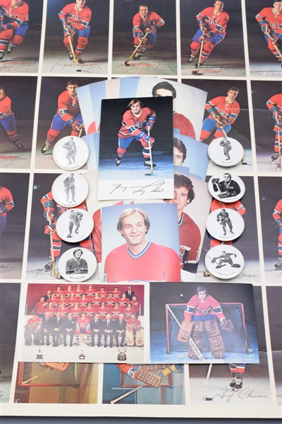 Vintage Montreal Canadiens Memorabilia Collection with Postcard Sets, 1970-72 Pin-Back Buttons and Scarce Items