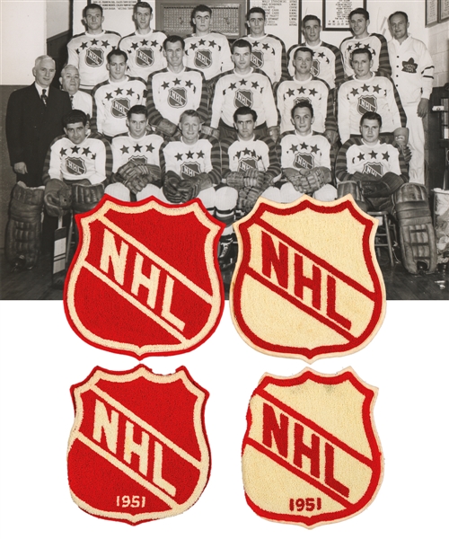 Superb 1951 NHL All-Star Game "NHL" Embroidered Team Crests (2) and 1950s All-Star Game "NHL" Embroidered Team Crests (2) 