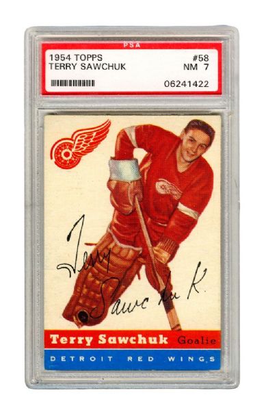 1954-55 Topps Hockey Card #58 Terry Sawchuk - Graded PSA 7