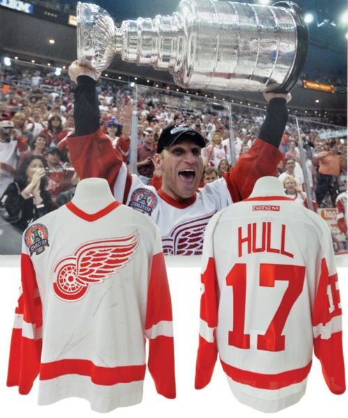 Brett Hulls 2001-02 Detroit Red Wings Game-Worn Stanley Cup Finals <br>Cup-Winning Night Jersey - Photo-Matched!
