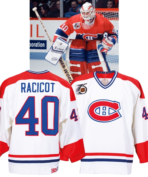 Andre Racicots 1991-92 Montreal Canadiens Game-Worn Jersey with Team LOA - 75th Patch! 