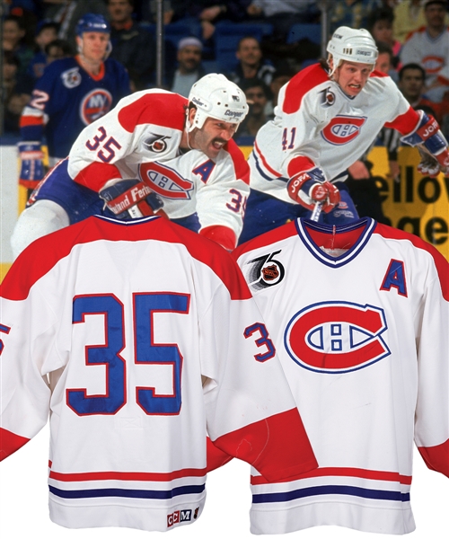 Mike McPhees 1991-92 Montreal Canadiens Game-Worn Alternate Captains Jersey with Team LOA - 75th Patch! - Team Repairs!