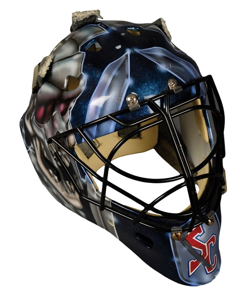 Jody Lehmans Early-2000s ECHL South Carolina Stingrays Game-Worn Dillons Goalie Mask