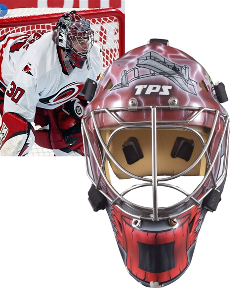 Patrick DesRochers 2002-04 Carolina Hurricanes / AHL Lowell Lock Monsters Game-Worn Warwick Goalie Mask - Photo-Matched!