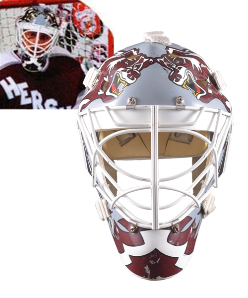 Les Kuntars Mid-1990s AHL Hershey Bears Game-Worn Cubberly Goalie Mask