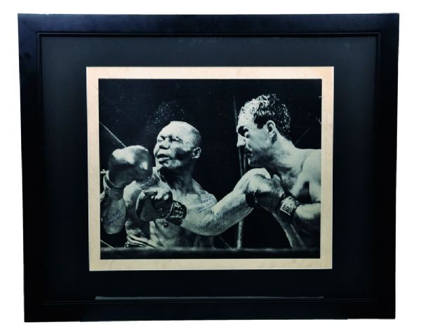 Rocky Marciano KOs Jersey Joe Walcott Signed Framed Vintage Print (27" x 33")