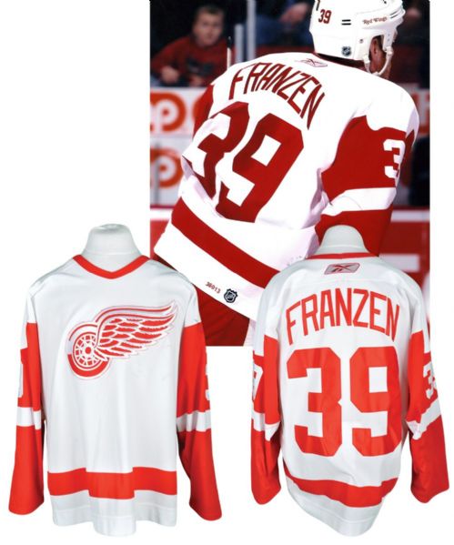Johan Franzens 2005-06 Detroit Red Wings Game-Worn Rookie Season Jersey <br>with Team LOA - Team Repairs! - Photo-Matched!