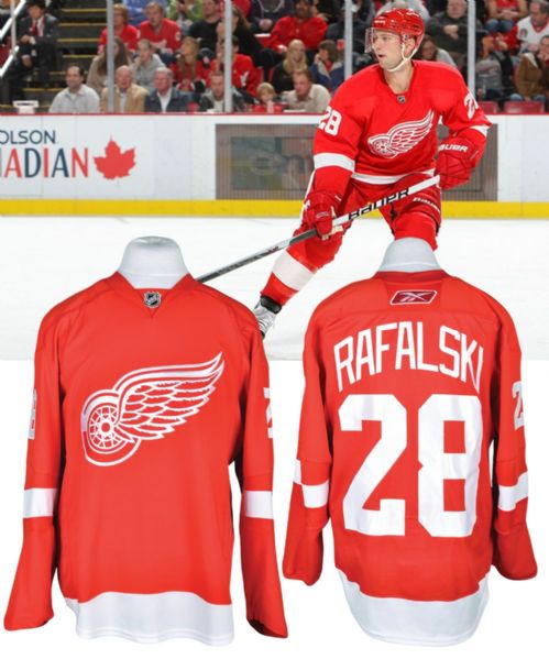 Brian Rafalskis 2007-08 Detroit Red Wings Game-Worn Jersey with Team LOA <br>- Team Repairs!