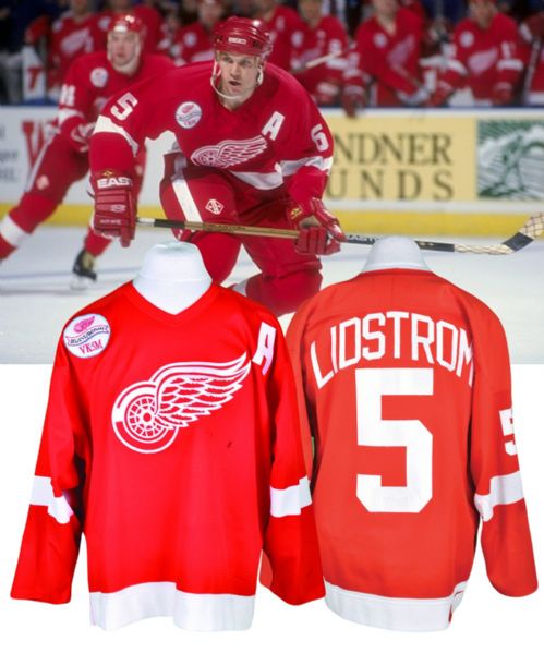 Nicklas Lidstroms 1997-98 Detroit Red Wings Game-Worn Alternate Captains Jersey with Team LOA - VK&SM Patch! - Team Repairs!